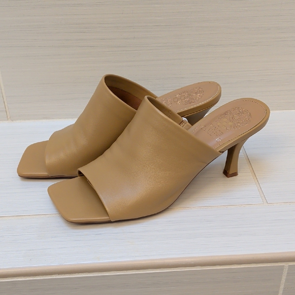 Vince Camuto Arlinala Tan Peep-Toe Mules